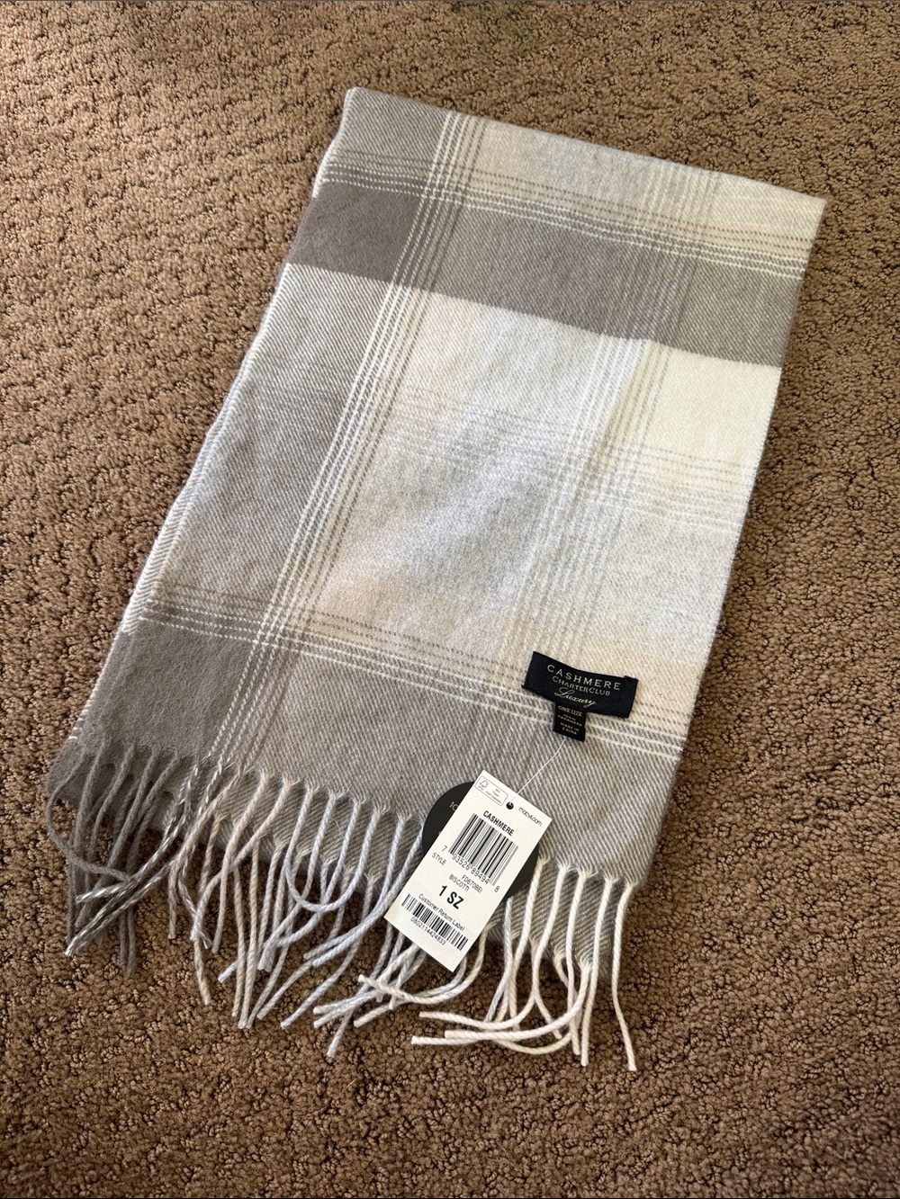 100% Cashmere Charter Club Plaid Scarf